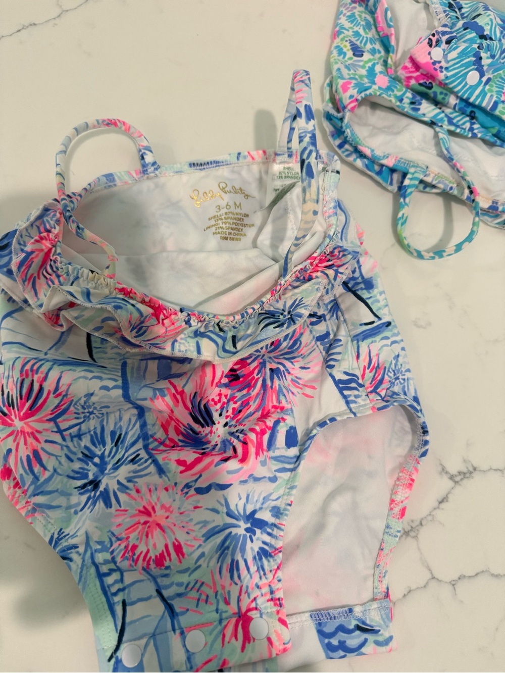 Lilly Pulitzer Swim Suit 3-6 month- Bright Pink, Blue, Red, White patriotic - Picture 4 of 5